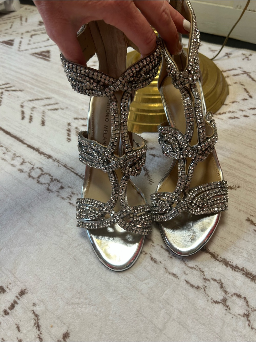 Antonio Melani Silver Rhinestone Strappy Heels Size 7 Evening Shoes - Picture 8 of 15